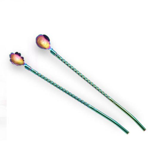 Yousheng Sakura Straw Spoon, 304 Stainless Steel Straw for Coffee Stirring, Reusable Drinking Straw for Juice Milk Tea