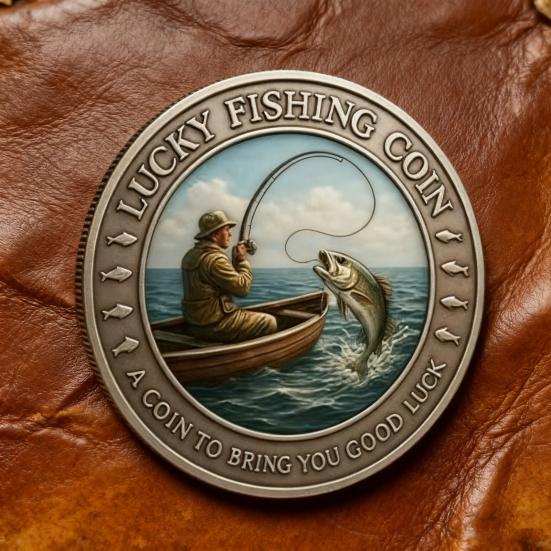 1/2Pcs Lucky Fishing Coin Bring You Good Luck Fishing Token Metal Carving Souvenir Coin Badge Decoration Dad Fishermen Fishing Enthusiasts Gift