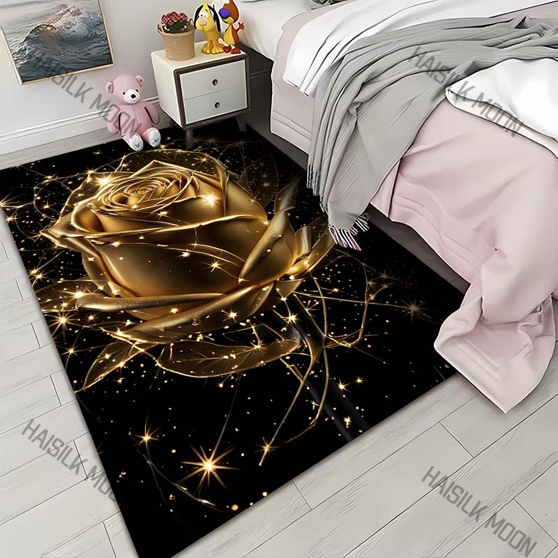 Golden Flowers Pattern Carpet for Living Room Bedroom Bedside Floor Mat Sofa Table Area Rugs Home Decor Luxury Gifts