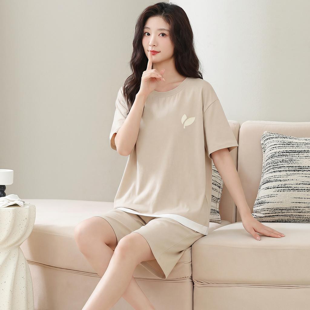 Pajamas women's 1011 new summer pure cotton fake two pieces women's short-sleeved shorts homewear summer
