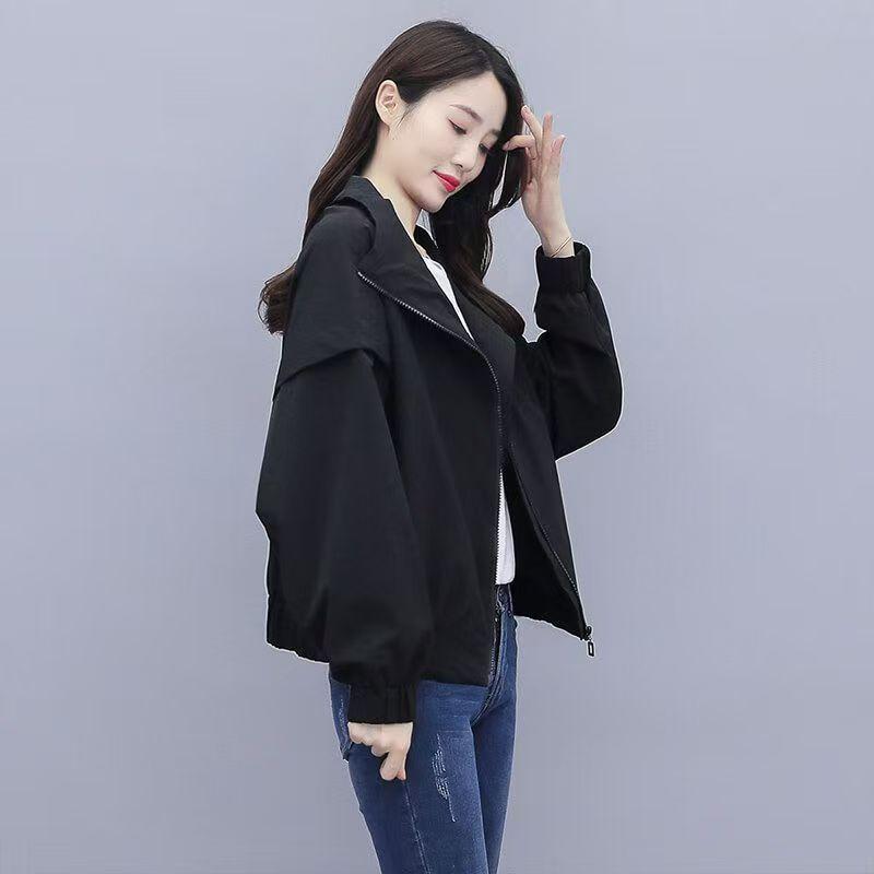 

Women s Fashionable Korean-Style Baseball Long-Sleeve Casual Loose Slimming Outerwear Jacket Top for Spring and Autumn M чорний