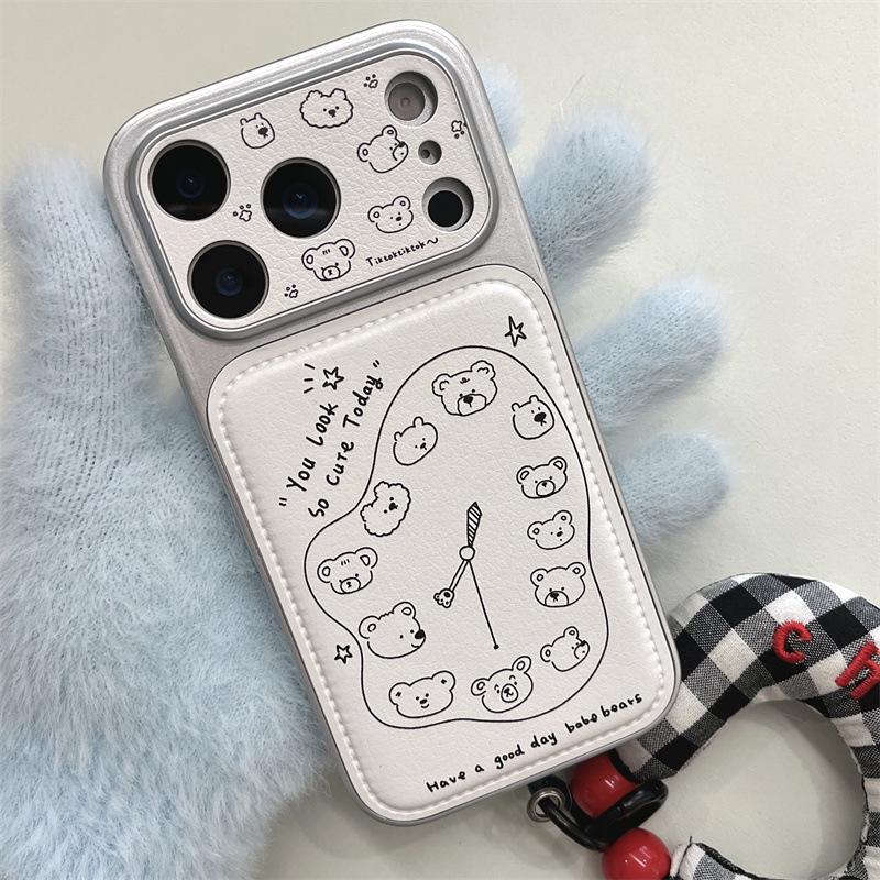 Little Bear Window Clock iPhone 15/14 Case - Apple 17/16 Pro Max Compatible, Anti-Drop Cover