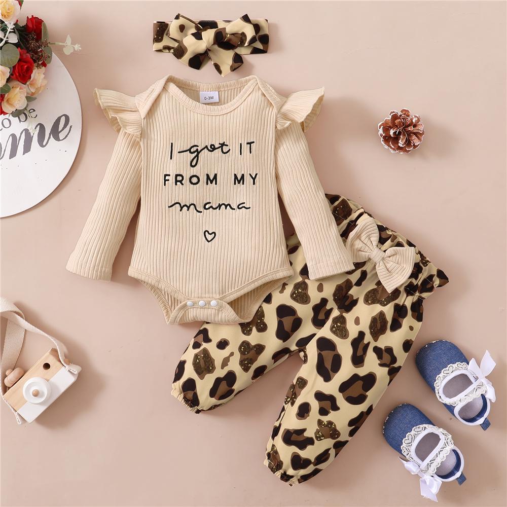 Set di Vestiti per Neonato Ragazza 0-18 Mesi Body a Manica Lunga + Pantaloni Leopardati + Fascia per Capelli 3 Pezzi Moda Autunno Outfit Bambina