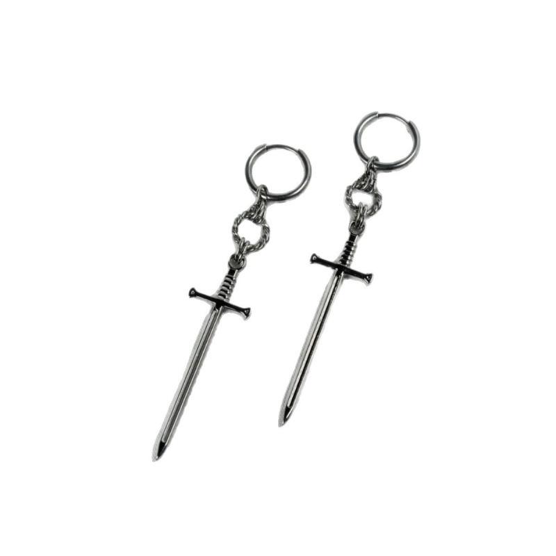 Gothic Knight Sword Dagger Spike Rock Unisex Pendant Long Earrings