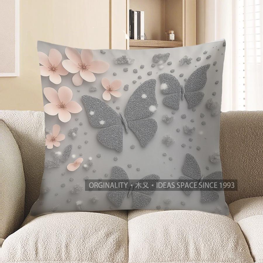 Home Decor Sparkling Butterfly &amp; Blossom Decorative Pillow Pattern Cushion Cover Suitable For Sofa Bedroom Car Pillow Cover