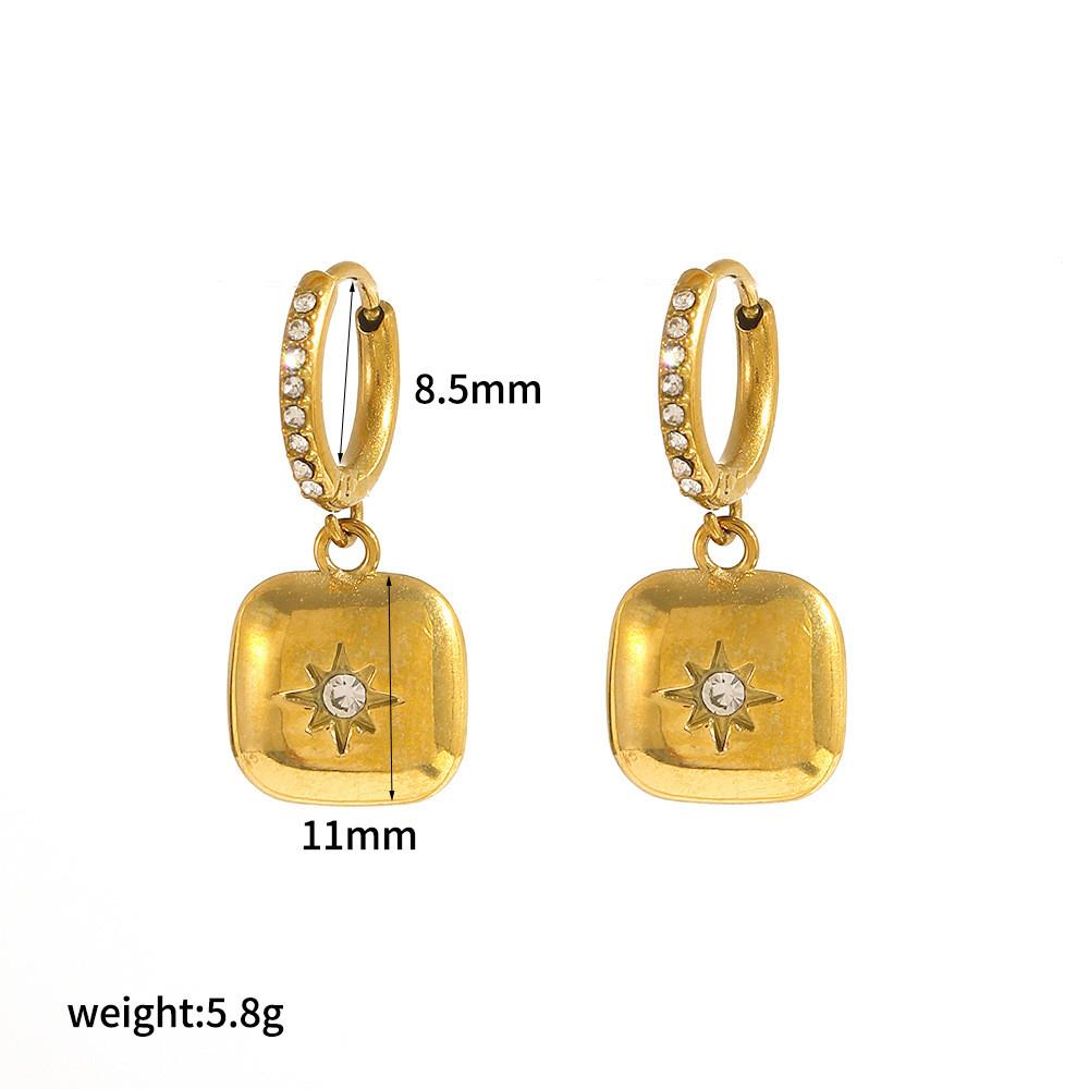 Geometric Zircon Stainless Steel Drop Earrings For Women With Diamond Accents