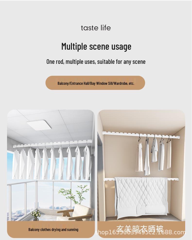 Wall-Mounted Aluminum Clothes Drying Rod with Ceiling Flange Base