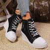 2025 New Women Lace-Up Platform Outdoor Wedge Invisible Heel Canvas Shoes Wedge Side Zipper Increased High Breathable Sneakers