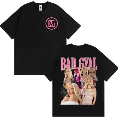 Camisetas Merch de la Gira del Álbum de la Cantante Bad Gyal Moda Hip Hop High Street Camisetas para Hombre Mujer Verano Vintage Tops de Algodón para Hombre Camis...