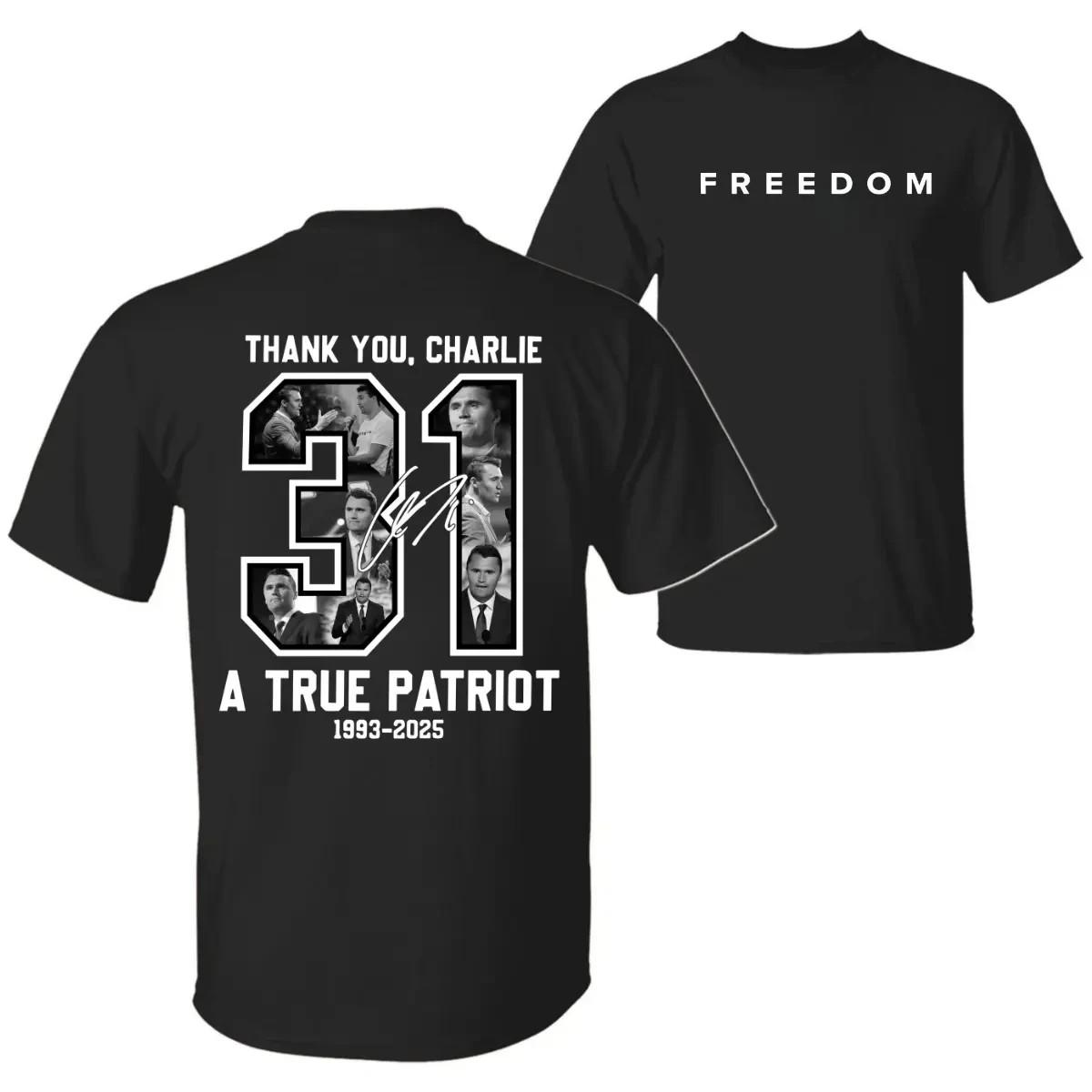 Charlie Kirk Patriotic Tribute T-Shirt American Flag Freedom Graphic Tee Unisex S