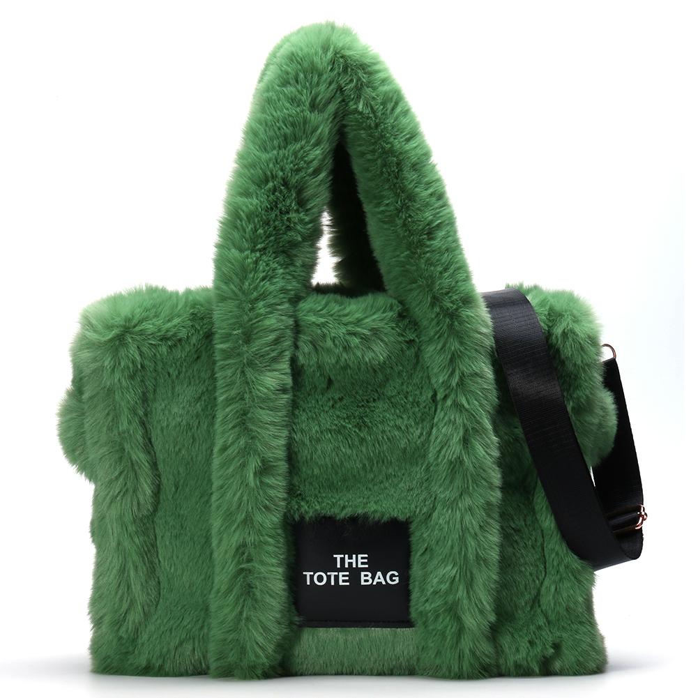 Модная наплечная сумка-тоут Однотонная пушистая сумка-тоут через плечо Мягкая плюшевая портативная сумка-тоут большой вместимости для путешествий, работы, для ежедневных покупок зелёный