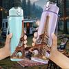 1PC Eiffel Tower Paris Landmark 750ml Color Plastic Sports Water Bottle Leakproof Flip Straw Lid Suitable for Sports Office Home Use