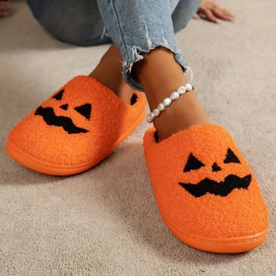 Pantofole Peluche Divertenti di Halloween Donna Indoor Antiscivolo Suola Morbida Ciabatte Invernali Donna Stampa Fashion Tieni Caldo Coppia Scarpe di Cotone