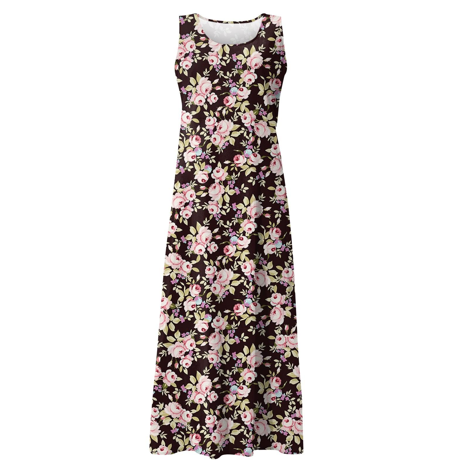 Женское повседневное удобное хлопковое карманное платье без рукавов с цветочным принтом — фото 5