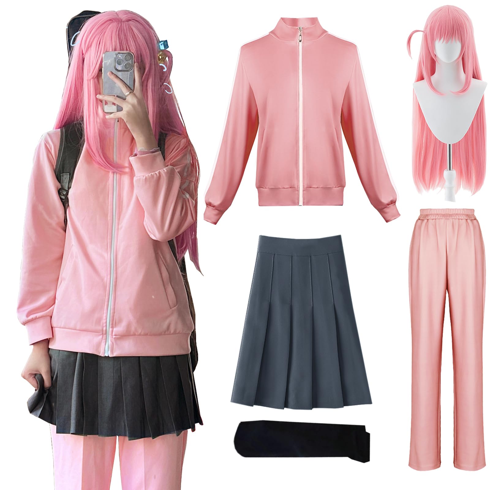 

Костюм для косплея Goto Hitori с Bocchi Zarokku Goto Goto Hitori Cosplay Bocchi для взрослых, штаны для школьных мероприятий с париком [NOKIJP], косплей, Bocchi-chan