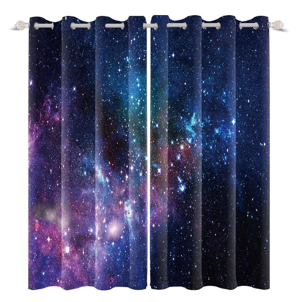 2pcs/set Universe Blue Purple Aurora Window Curtain Outer Space Nebula Home Bedroom Bar Decor Blackout Polyester Fabric Curtains