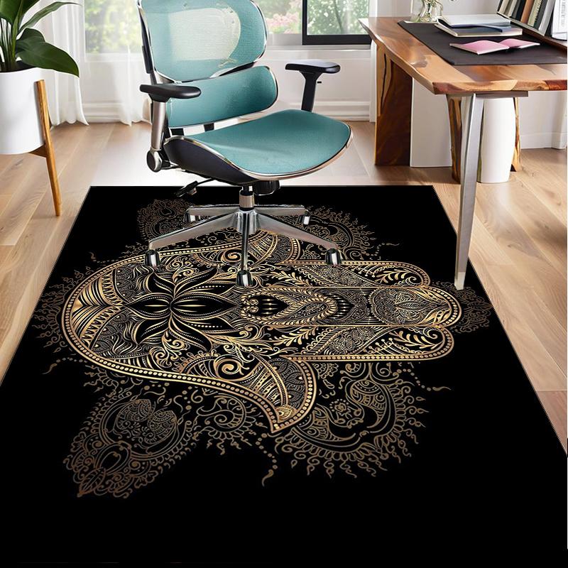 Golden Hamsa Symbol Office Rug Chair Mat, Entryway Carpet, Suitable for Front Door, Bedroom, Living Room, Desk, Holiday Gift
