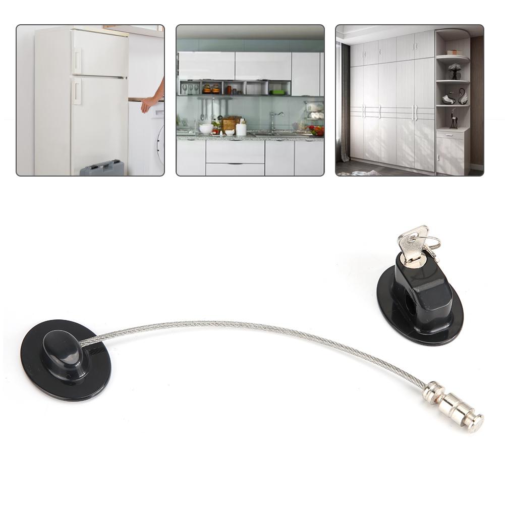 Refrigerator Wardrobe Cabinet Limiter Restrictor Safety Lock for Children Baby Protection Black