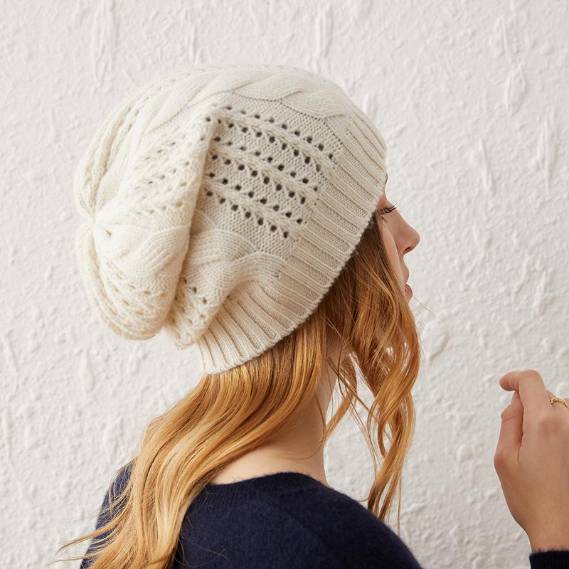 

Cashmere Autumn and Winter New Women s High-End Solid Color Twist Hollow Warm Fashionable Knitted Casual Baotou Hat One size