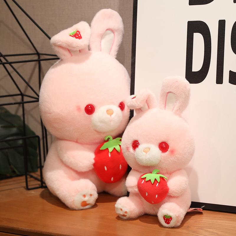 27/40CM Cartoon Simulation Anime Strawberry Holding Rabbit Doll Kids High Quality Rabbit Animal Toy Handmade Doll Birthday Gifts