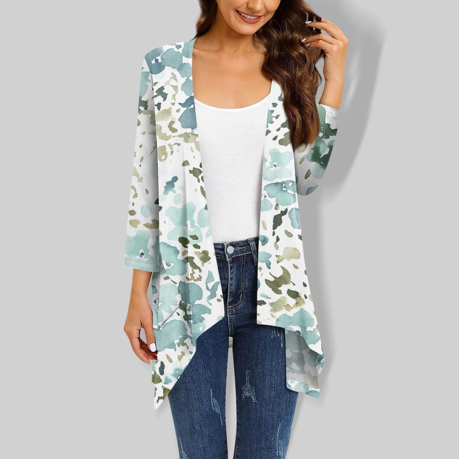 

Женский кардиган неправильной формы с принтом, рукавами три четверти и карманной курткой XXXXXL светло-синий