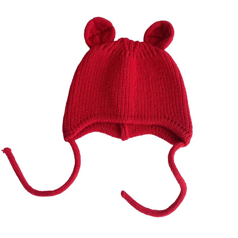 Children's Cute Knit Hat with Round Ears - Autumn/Winter Wool Hat with Drawstring and Ear Protection for Boys and Girls
