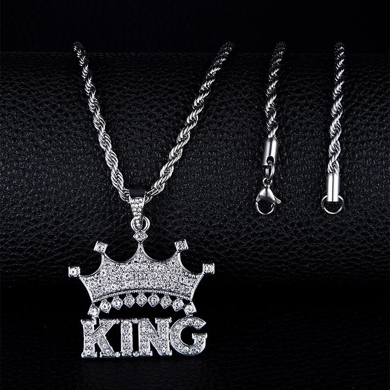 European & American Rhinestone Crown King HIPHOP Punk Pendant Accessory