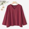 ZANZEA Women Loose Casual V-Neck Solid Color 3/4 Sleeve Cotton Blouse