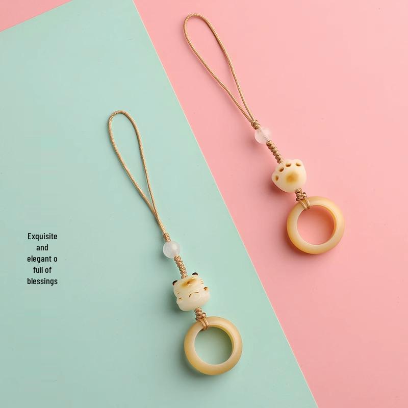 White Bodhi Cat Paw Charcoal Lanyard: Cute Keychain & Phone Charm