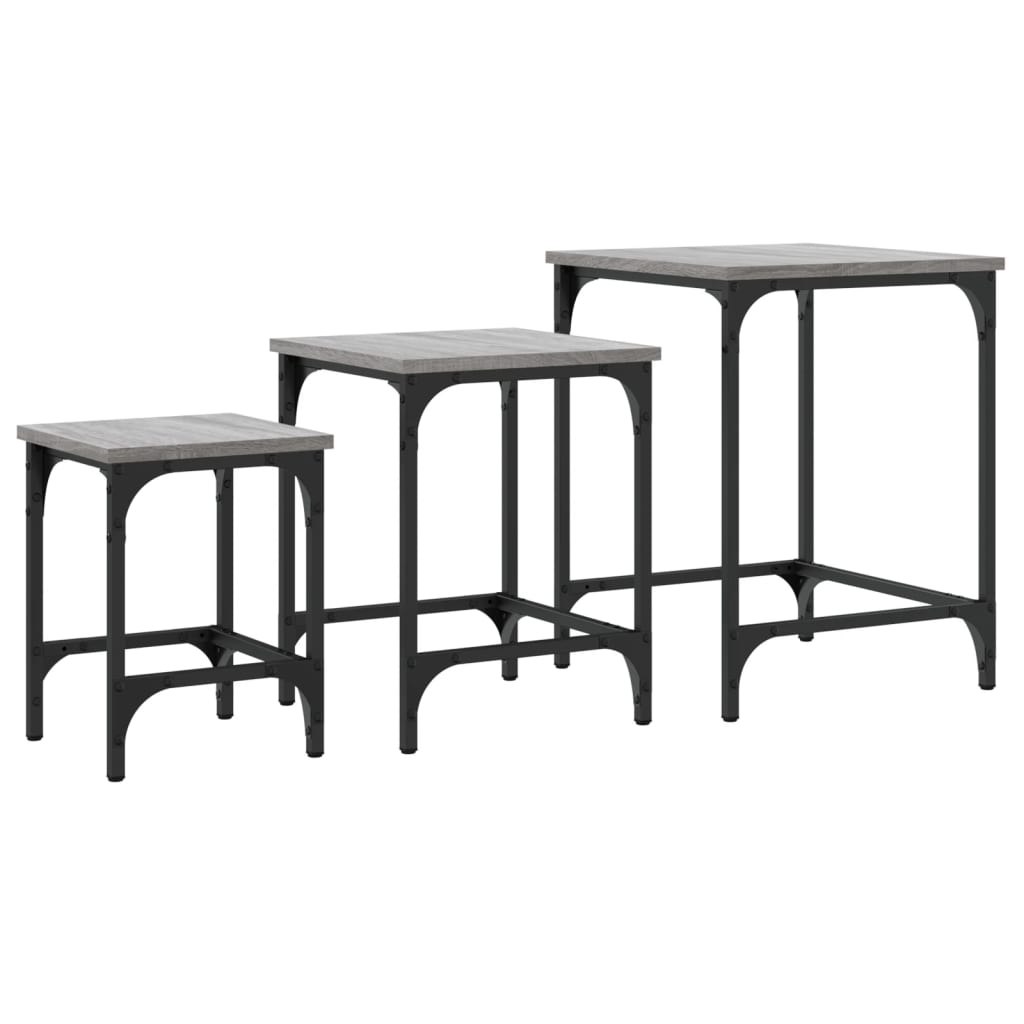  Coffee Tables That Slide Under Each Other, 3 Pieces, Grey Sonoma Oak