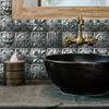 10Pcs 3D Metal Embossed Tile Stickers, Vintage Silver Floral PVC Wall Decals, Waterproof Self-Adhesive Crystal Film Decor for Kitchen Bathroom Floor