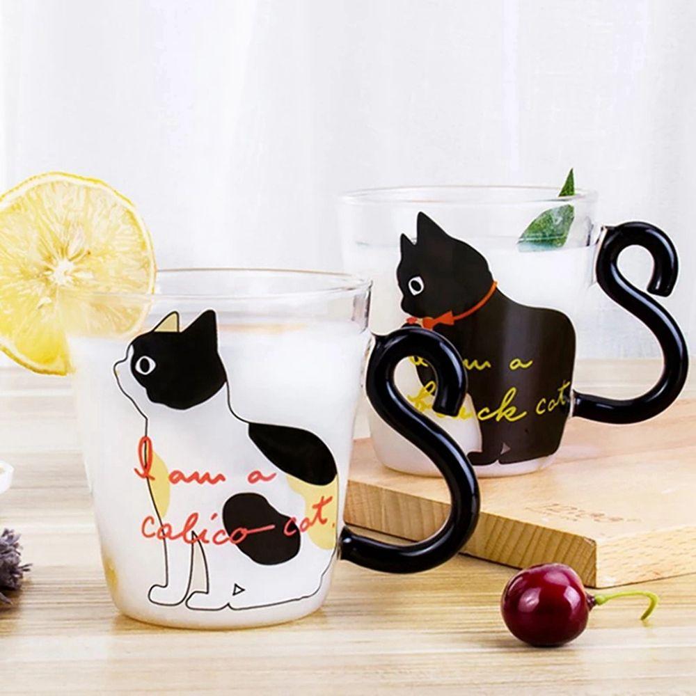 Cute Creative Glass Cat Tail Handle Heat Resistant Handy Cup Mug Glass Cup Breakfast Mug