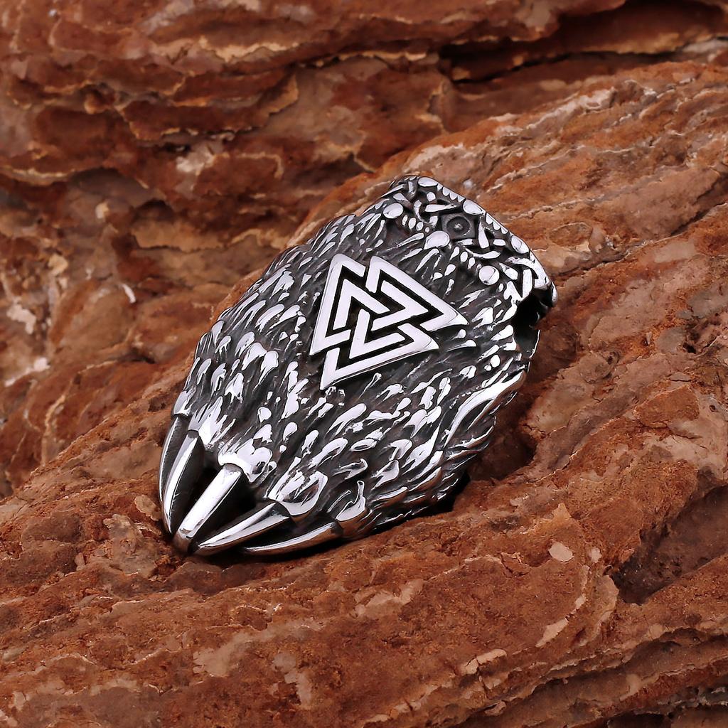 Stainless Steel Vikings Trinity Wolf Claw Necklace Gold Steel Color Nordic Animal Bear Paw Rune Amulet Pendant Jewelry Gift