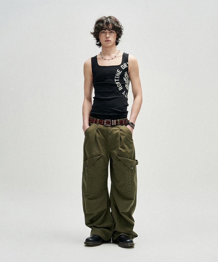 NOT4NERD Flap Pocket Curved Cotton Pants - Khaki