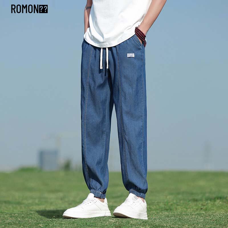 ROMON Men s Summer Tencel Gradient Denim Harem Pants 4XL
