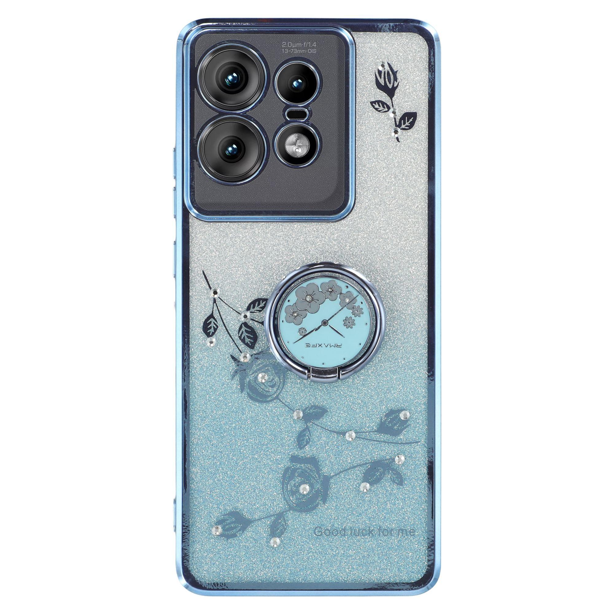 

KADEM For Motorola Edge 50 Pro 5G TPU Case Kickstand Phone Cover Sparkly Glitter Rhinestone Blue