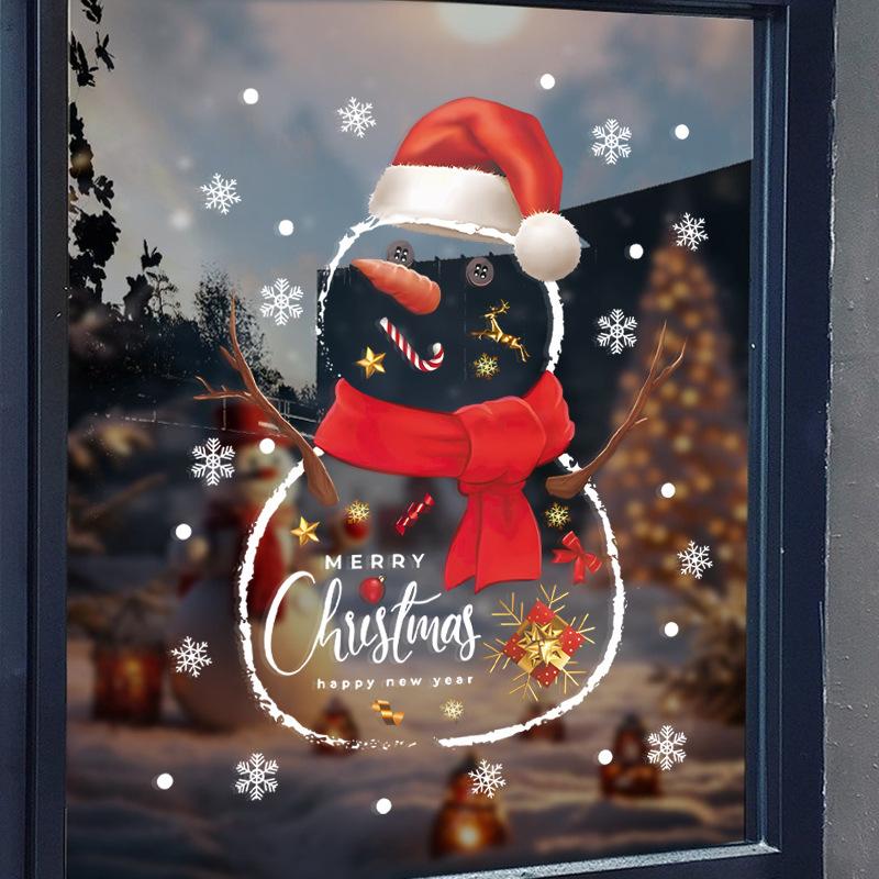 Christmas Festive Atmosphere Decorative Window Stickers, Window Glass Door Stickers, Cartoon Snowman Static Decorative Stickers