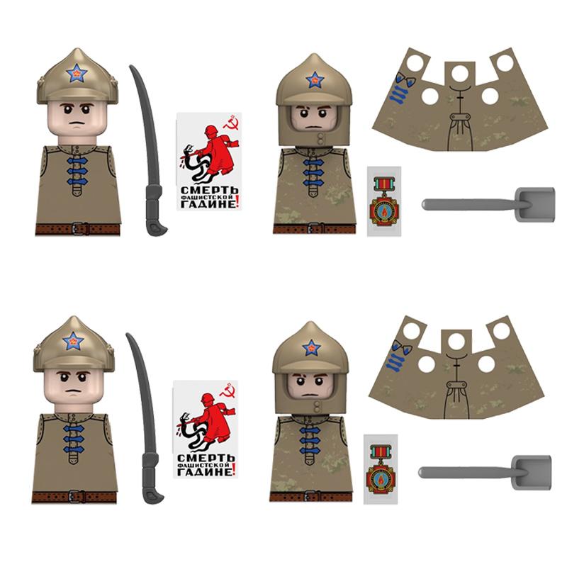 MOC Militär Sowjetischer US-Soldat Figur Baustein Kavallerie Pilot Westlicher Cowboy Detektiv Waffe Schwert Umhang Kinder Spielzeug Geschenk K148