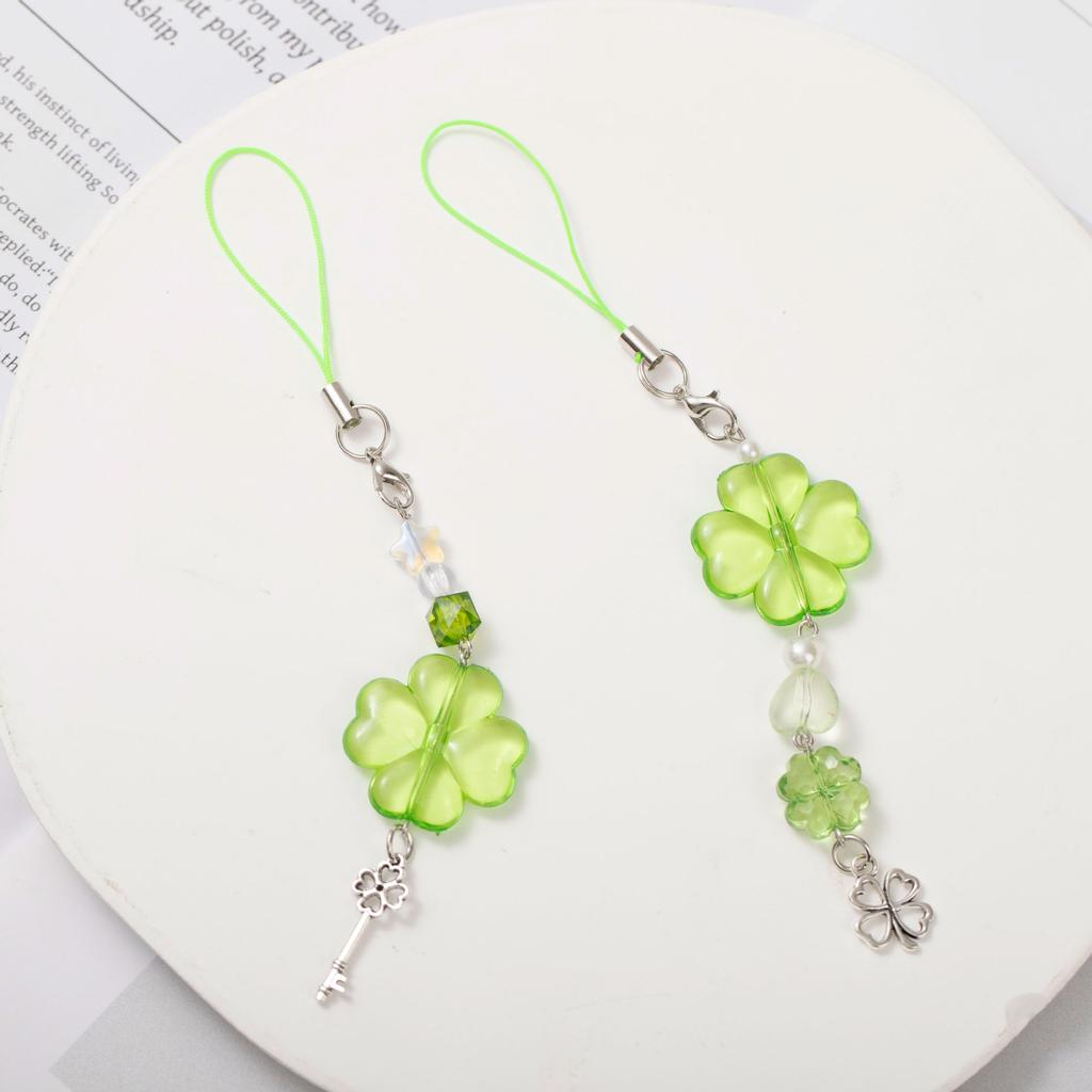 Lucky Grass Mobile Phone Chain Lanyard Beaded Pendant Ccd Camera Pendant Four-leaf Clover Versatile Bag Pendant Small Gift