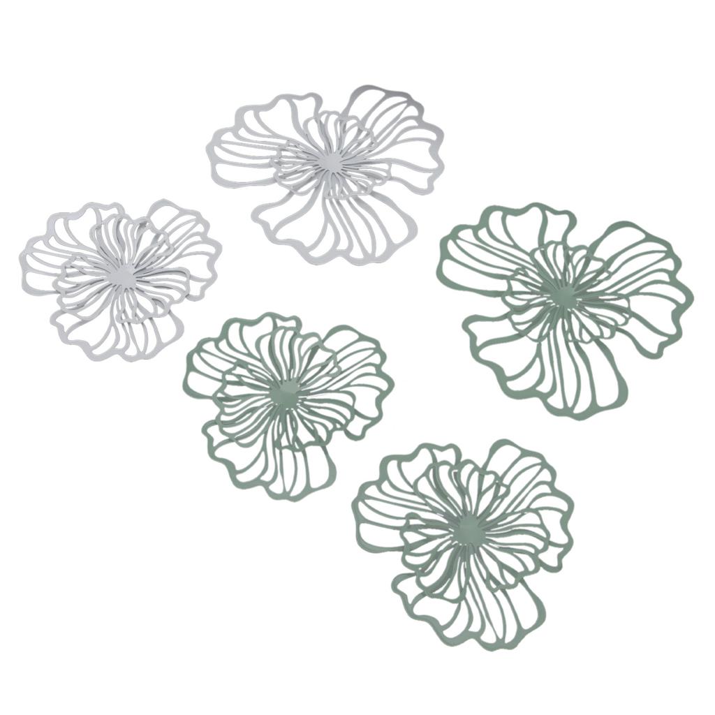 5PCS Metal Flower Wall Decor Iron Wall Art White Green 2 Layer Hollow Hanging Decor for Wall Living