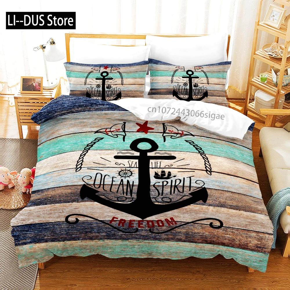 Marine Anchor Pattern Duvet Cover Set Fashion Bedding Set Ultra Soft Quilt Cover And Pillowcases For Kids Teens Boys Bedroom