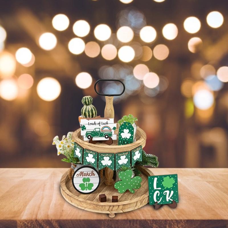 Patricks Day Decorations,Patricks Tiered Tray Decor,Irish Wood Signs,Rustics Shamrocks Items,Patrick’s Day Decor Set