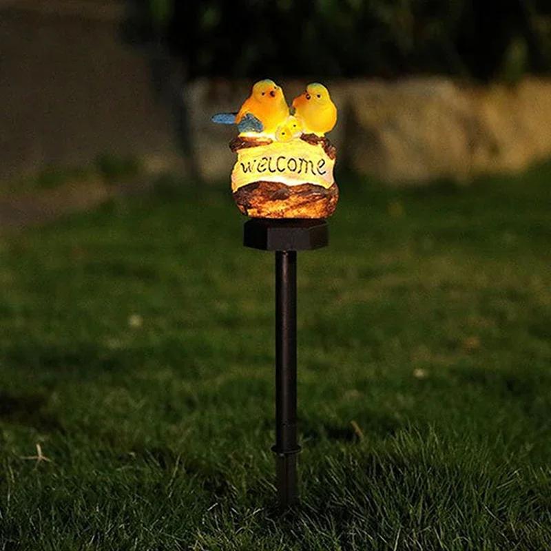 Welcome Bird Solar Garden Light Outdoor Waterproof Resin LED Stake Lamp for Yard Lawn Pathway Doorway Landscape Decoration
