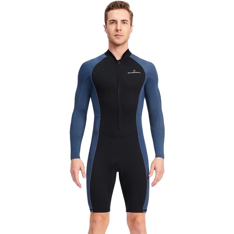 Men's 1.5mm One-Piece Long Sleeve Wetsuit for Diving, Snorkeling, and Surfing - Lycra Sun Protection.