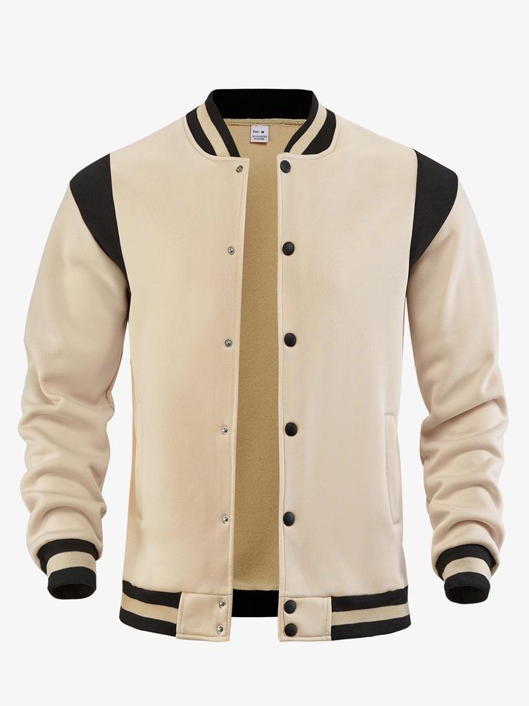 Men's Casual High Street Fleece-lined Patchwork Stand Collar Varsity Jacket