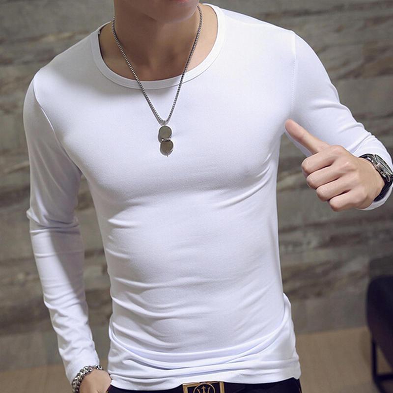 Men's Fashion Casual Slim Fit Long Sleeve T-Shirts Lightweight Solid Color O/V Neck Cotton T-Shirts Blouse