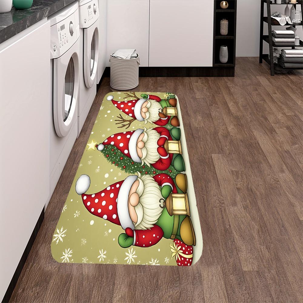 Festive Gnome Trio Doormat Lantern Tree Rug, Soft Polyester Machine Washable Door Carpet for Christmas Entryway Home Decor