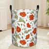 1pc, Retro-Style Laundry Basket, Foldable with Handles, Featuring Red Floral Design for Collecting Dirty Clothes, Suitable for Bedrooms, Bathrooms, An