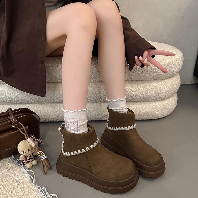 Large size women's shoes 41-43 wide fat feet French platform Martin boots women's autumn and winter retro fashion heightening casual short boots