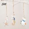 Wooden Marine Life Art Mediterranean Nautical Wall Hanging Decor, Handcrafted Ocean Style Ornaments, Decorative Pendants with Theme Piece Cotton Rope